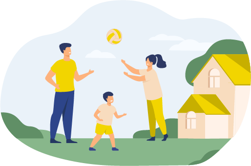 graphic of a family playing fetch